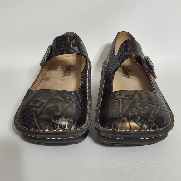 Alegria Deck of Cards Mary Jane Clog Black Gold Womens Shoes Size 41 - Picture 3 of 13